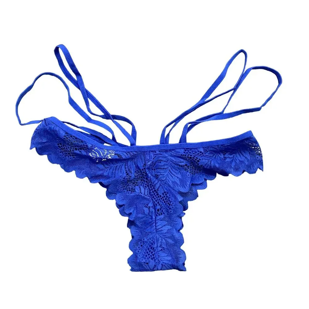 Strappy Lace Thong in Blue, Size S